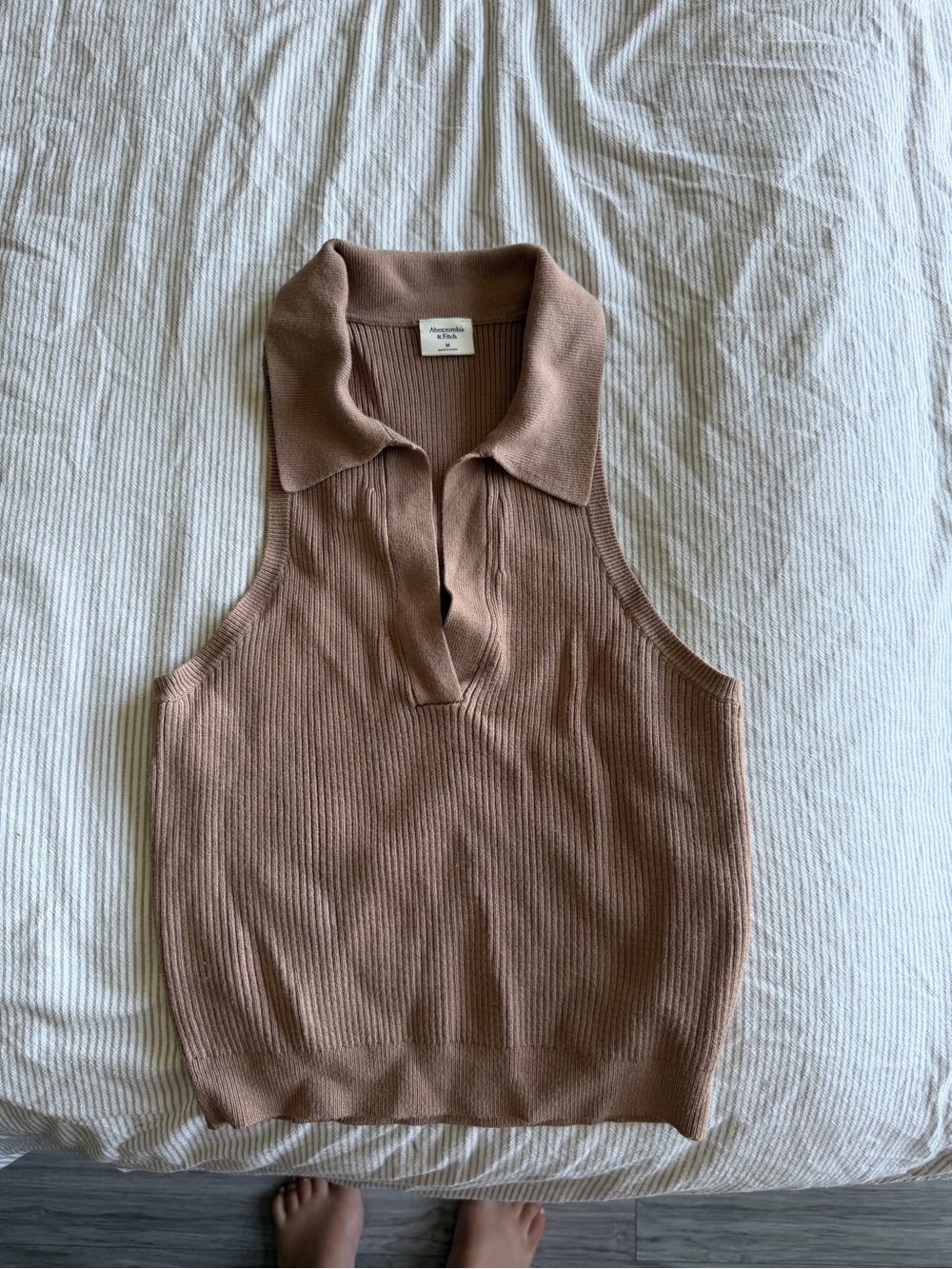 Abercrombie & Fitch Taupe Ribbed Polo Tank
